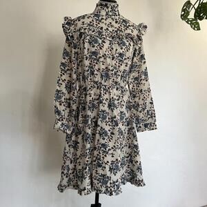 Boohoo Floral Prairie Cottagecore Dress 8 Ruffle High Neck Long Sleeve Boho